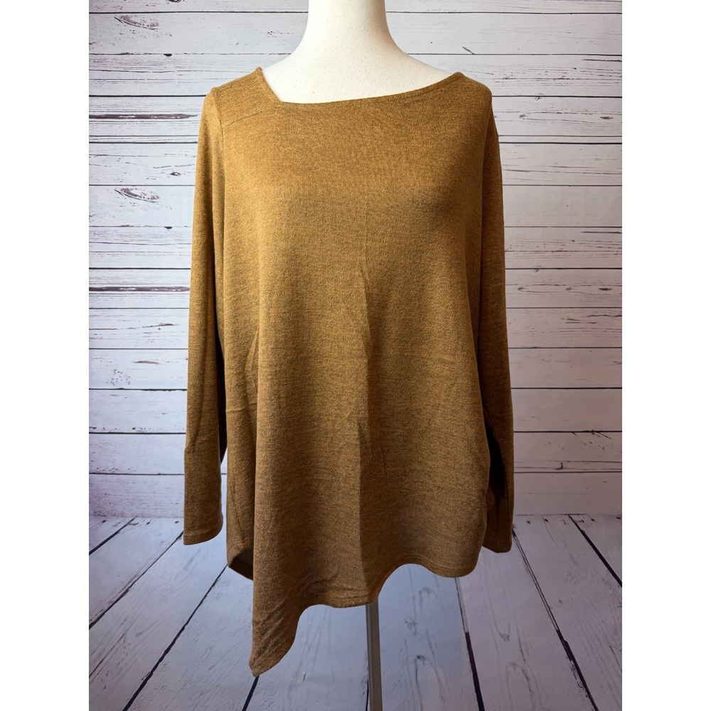 Diane Gilman DG2 Tunic Top Womens plus size 1X Asymmetrical Blouse‎ Gold Ruched